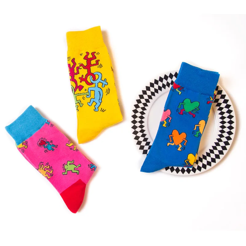 Брендовые мужские модные счастливые носки 3 цвета разные Стиль Love из чесаного