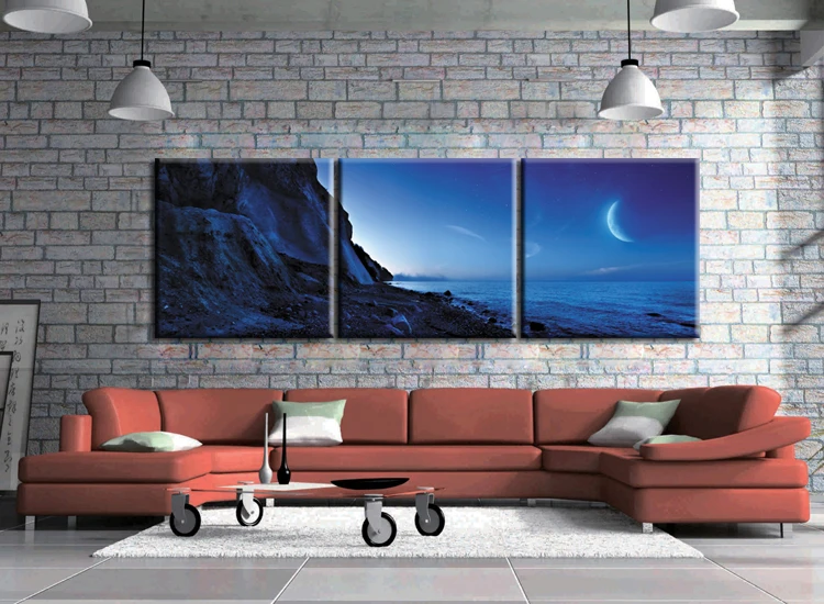 3 Piece Modern paintings Home moonlight Sea View Decorative Art Picture Paint on Canvas Prints picture Frame QJFJ3-43 | Дом и сад