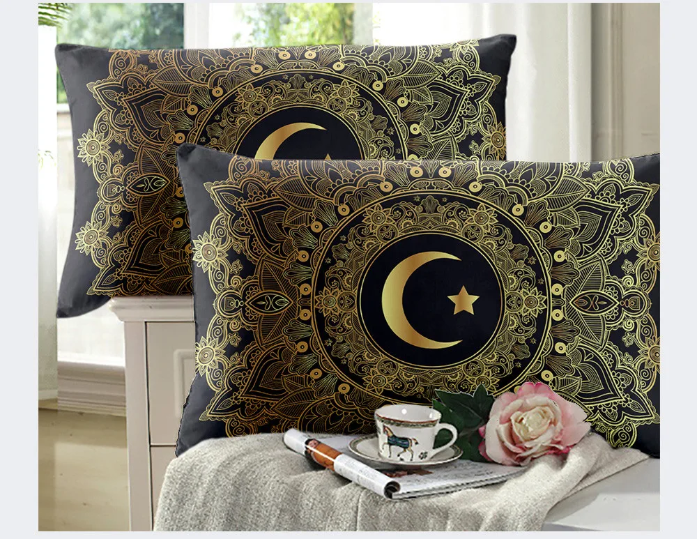

Golden Mandala Bedding Set Boho Moon Star Print Duvet Cover Set Black Bed Cover Twin Full King Queen Pillowcase Home Decor D25