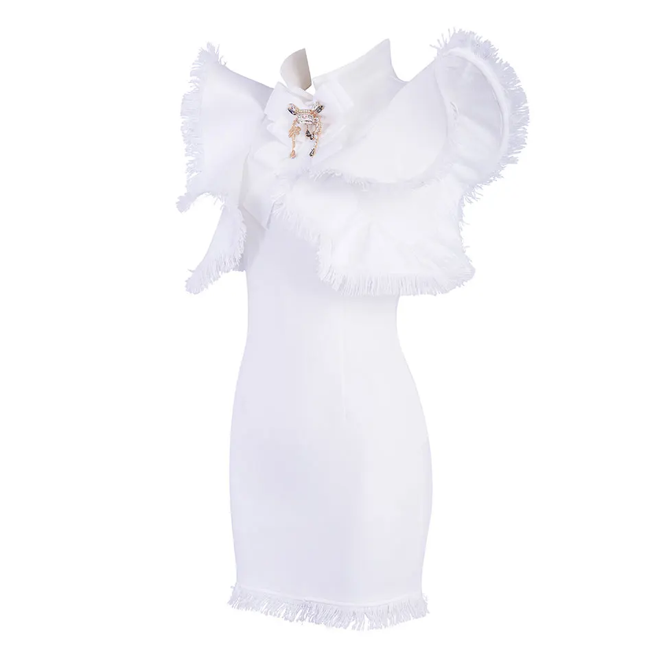 DressBird, женское летнее облегающее вечернее платье, vestidos, сексуальное, с коротким рукавом, с кисточками, с оборками, черное, белое, мини-Клубное, для знаменитостей, вечерние платья