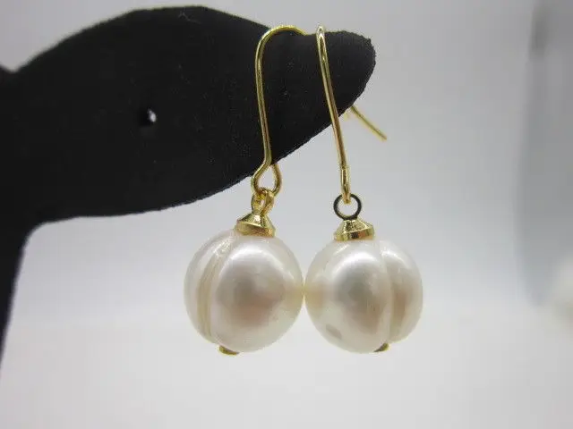

HOT PERFECT 10MM AAA+ white south sea PEARLS EARRING 14k/20 gold