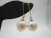 hot perfect 10mm aaa white south sea pearls earring 14k20 gold