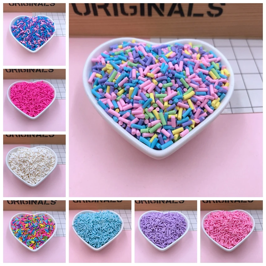 

100g/Lot Most Hot Selling Long Size Colorful Clay Sprinkle for Crafts Making, Phone Deco, DIY (about 5-6mm)
