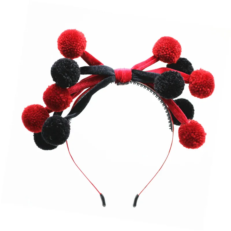 black maroon bow Новинка, зимний стиль, модный вязаный помпон с бархатным бантом, разноцветные двухцветные дизайнерские повязки на голову, аксессуары для волос - Цвет: black maroon bow