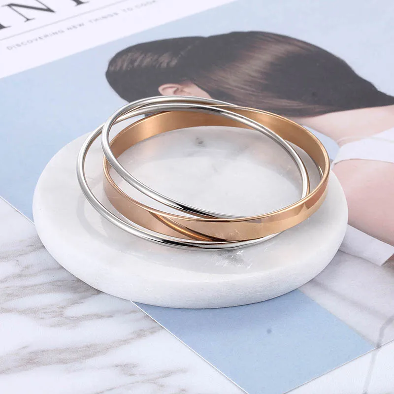 Новое поступление женский браслет с 3 кольцами из нержавеющей стали цвета