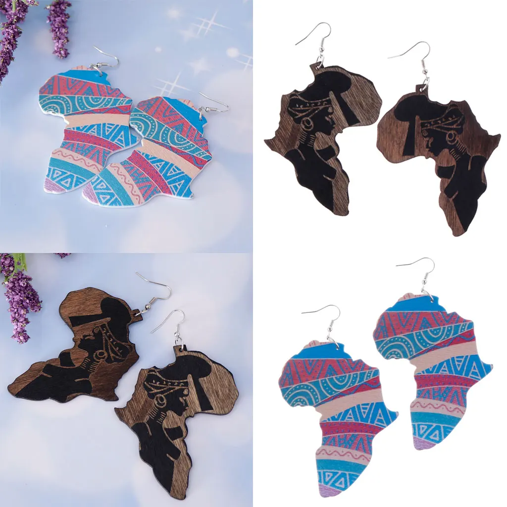 Винтажные деревянные этнические племени 2 пары Африканская Карта женские