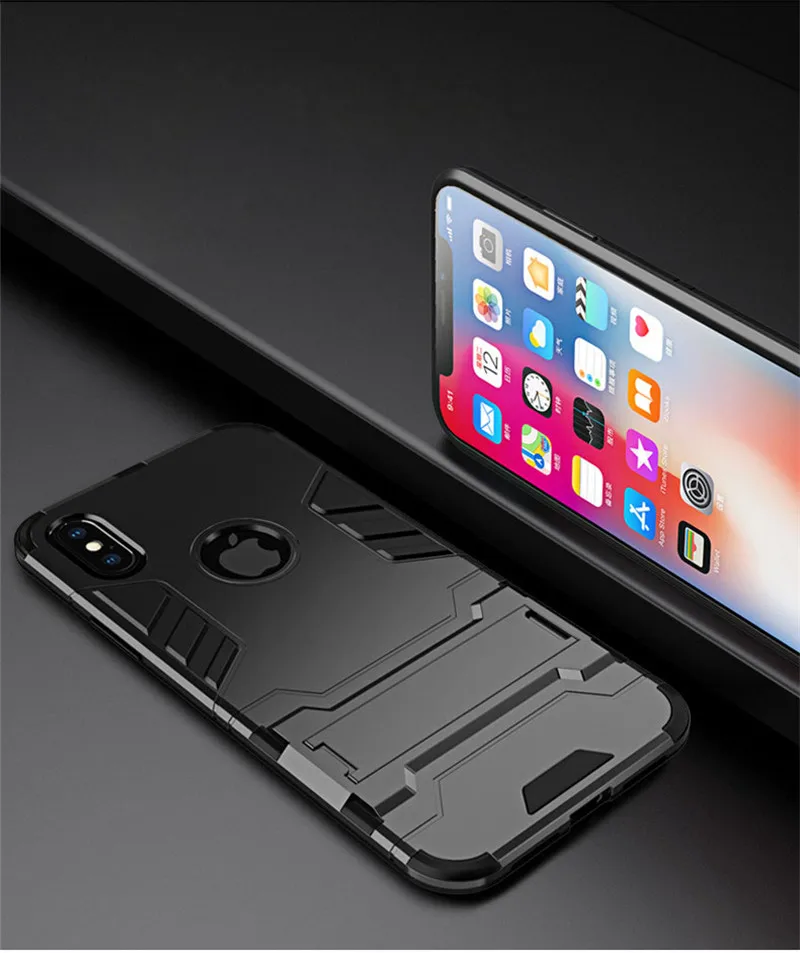 1000PCS Shockproof Armor Phone Case For iPhone XR X XS Max 8 7 Plus 6 6S Silicone Holder Cases Stand Matte Protective Back Cover | Мобильные