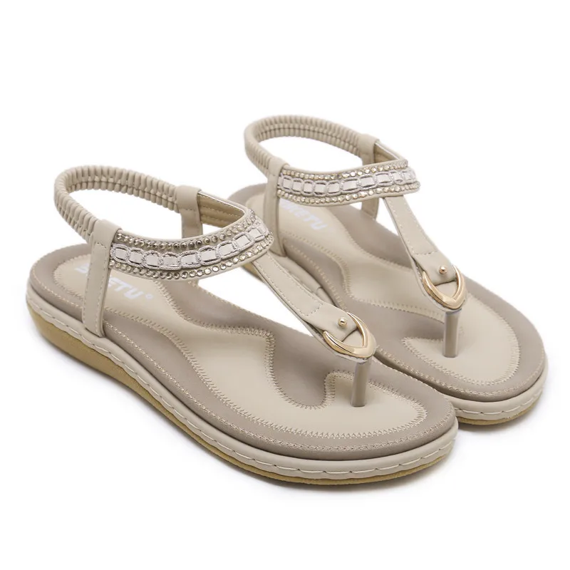 Новые женские богемные плоские сандалии женская обувь с прямым валиковым швом