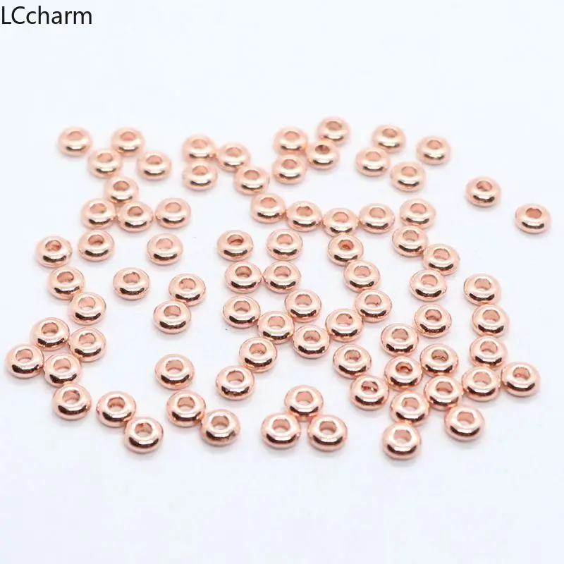 

160pcs Metal Rose Gold Smooth Oblate Charm Loose Spacer Beads DIY Bracelets Jewelry Making 2x4.5mm