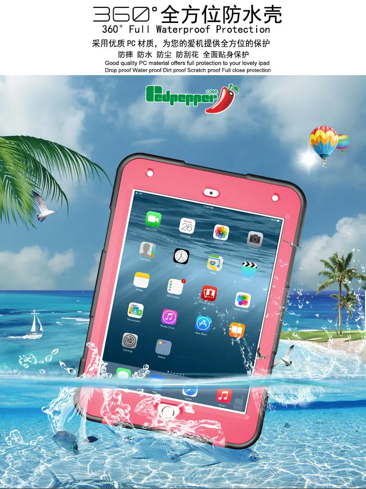 

Original RedPepper Waterproof Case for iPad Mini4 Thin IP68 Waterproof Shockproof Cover for iPad Mini 4 Outdoor Diving Swimming