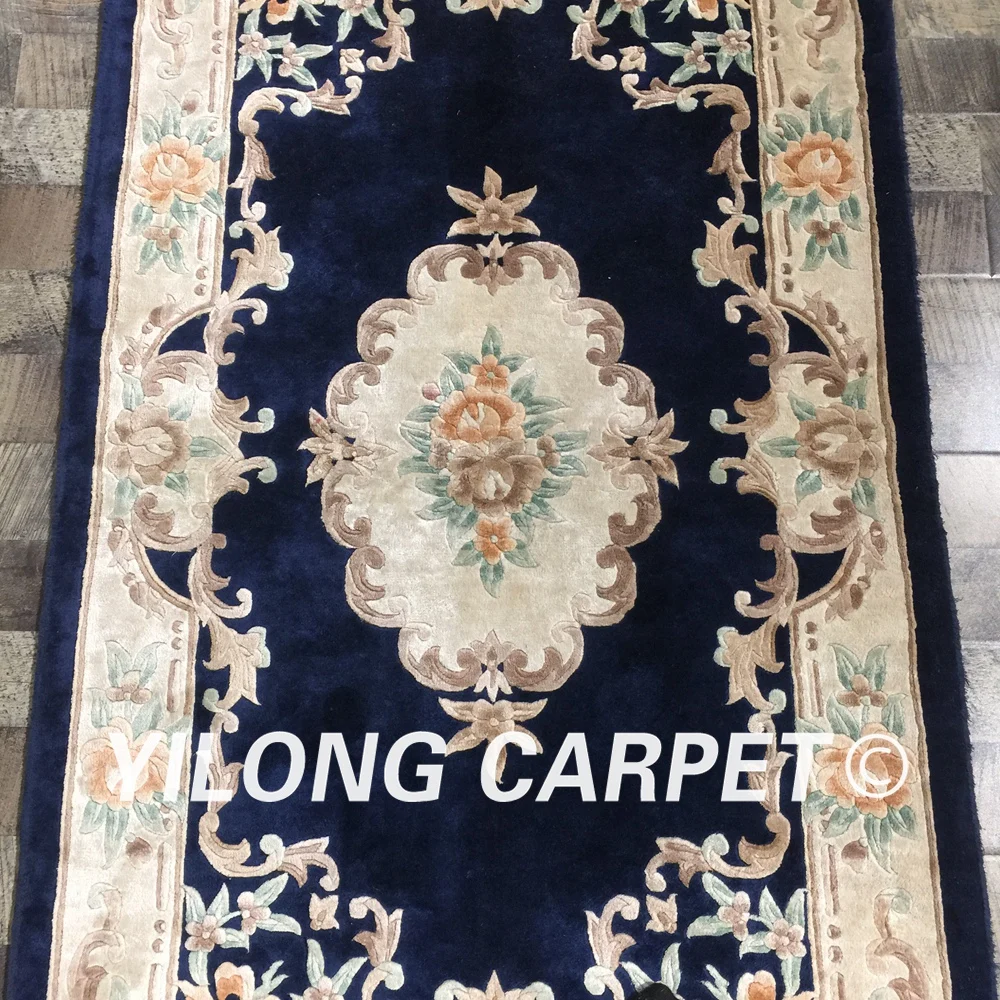 Yilong 3'x5' traditional turkish design luxury blue carpet exquisite hand knotted wool and silk rugs (WY2131M3x5) | Дом и сад