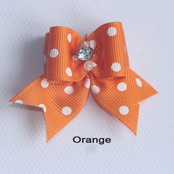 Orange 1 пара бутик ручной собака волосы луки 10 Цвета Dot Pattern Pet аксессуары для волос с резинкой Украшенные стразами бантом - Цвет: Orange