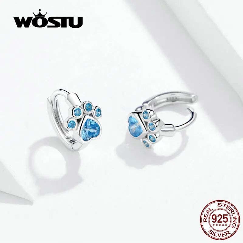 Женские серьги кольца WOSTU из 100% стерлингового серебра 925 пробы с голубым