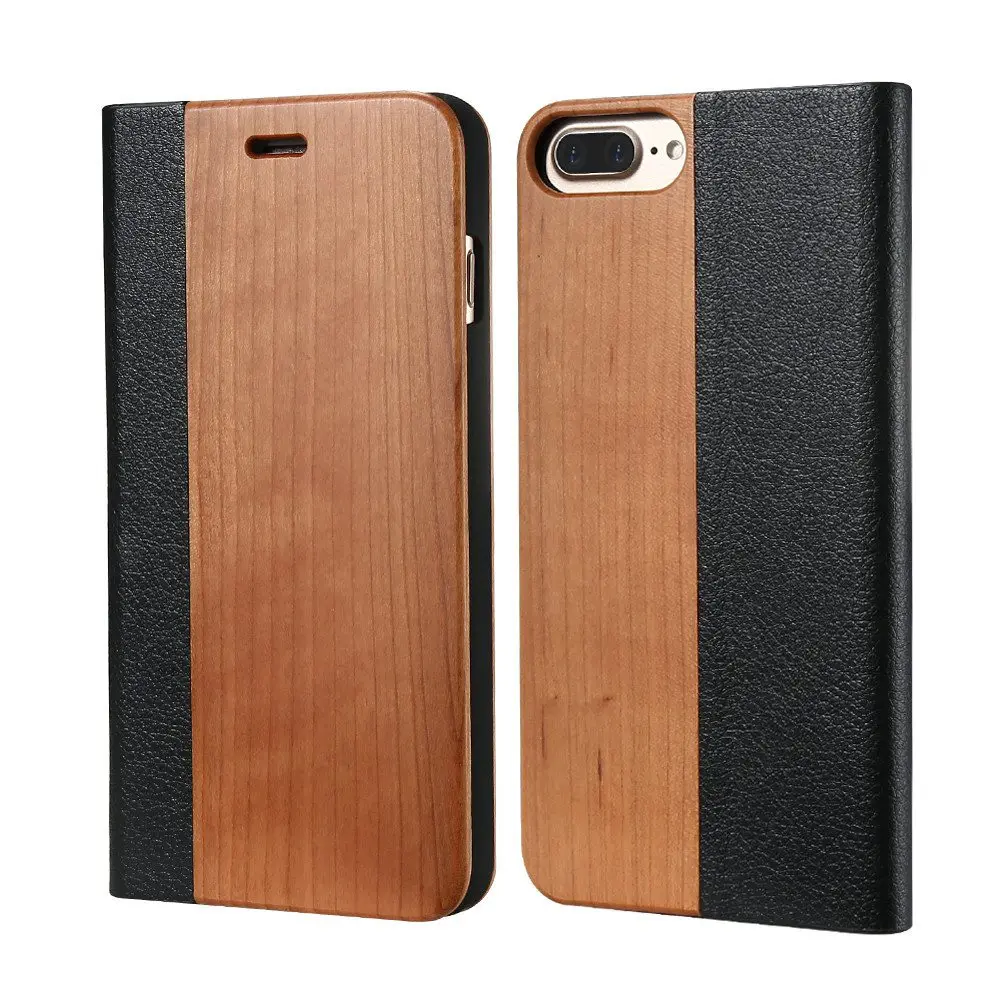 Kisscase Флип-кошелек для iPhone 6 6S 7 8 Plus Cover Ретро натуральный корпус из натурального дерева для iPhone 6 6S 7 8 Plus X 10 Case чехол на айфон 6 чехол на айфон 7 8 чехол на айфон 6s plus чехлы на айфон 6 plus - Цвет: Cherry Wood