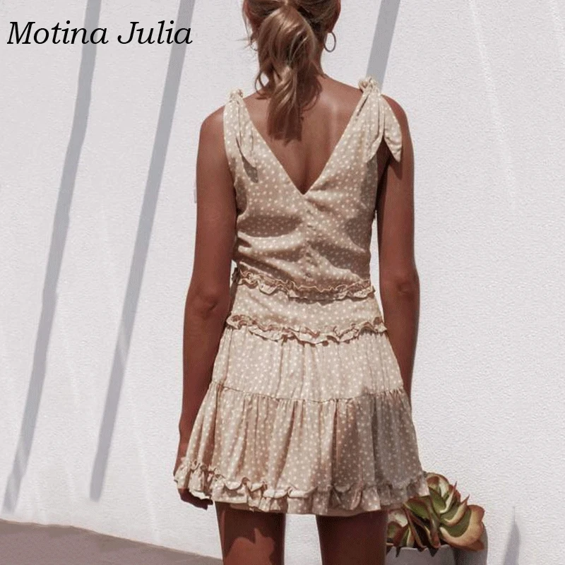 Motina Julia 2019 летнее платье в горошек с принтом женское глубоким v образным вырезом