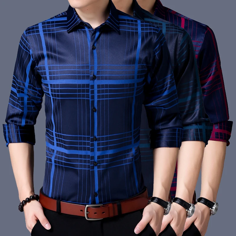 2018 повседневные полосатые мужские рубашки Slim Fit Мужские 3XL брендовая мужская