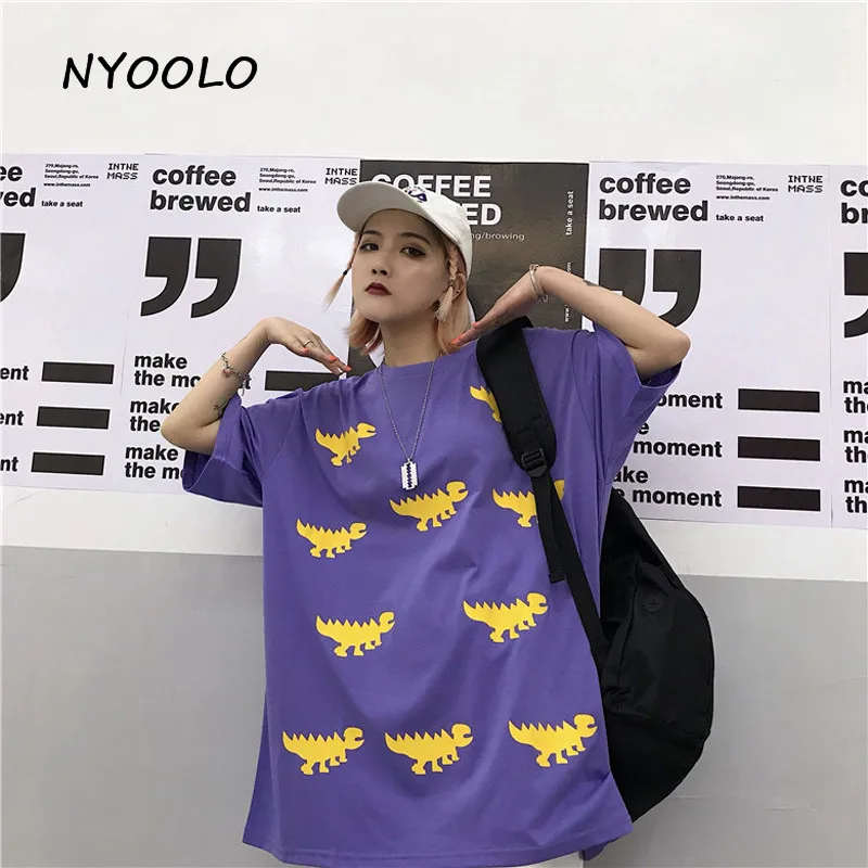 NYOOLO Harajuku стильная футболка с принтом динозавра летняя Уличная Повседневная