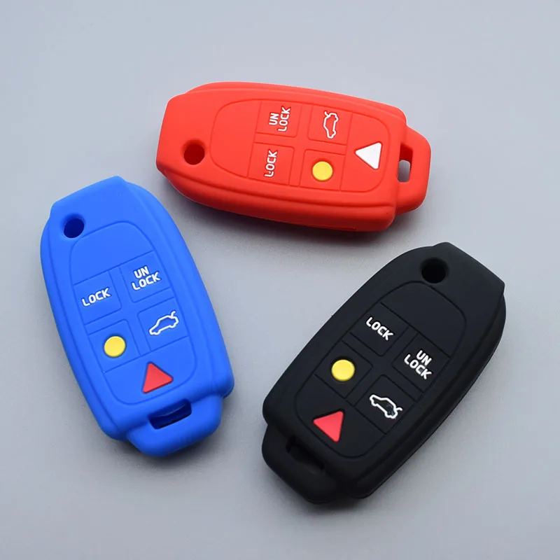 silicone rubber car key case cover for volvo XC90 S80 5 button floding key cover Protect shell case Flip Remote Keyless