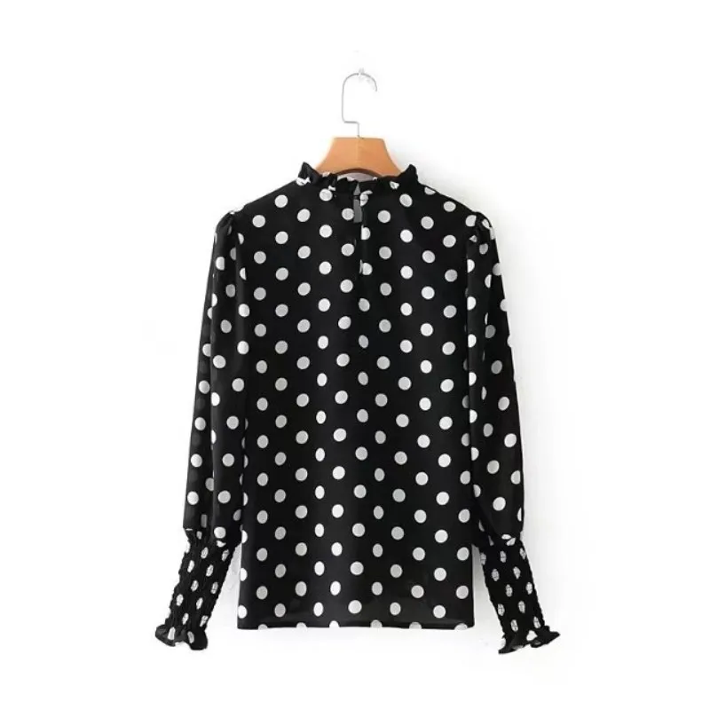 NSZ женская блузка в горошек с оборками рубашка вырезом эластичный Топ манжетами