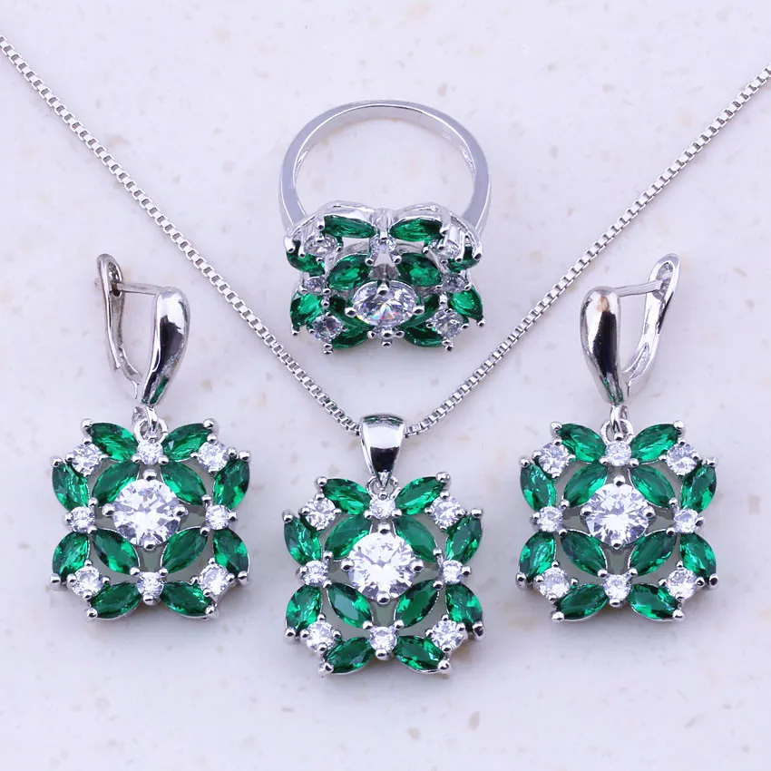 Женский комплект ювелирных украшений Delicate Green Created Emerald AAA CZ 925 пробы модные