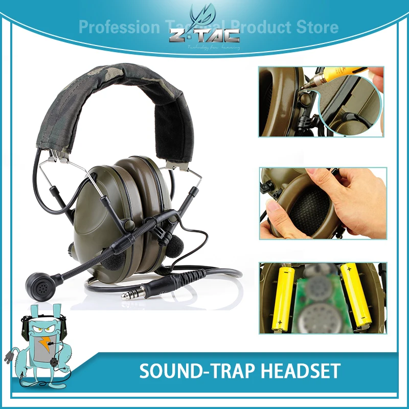 Z-Tactical Airsoft Aviation Pelto Sound-Trap Headset Military Noise Cancelling Headphones Softair Z042