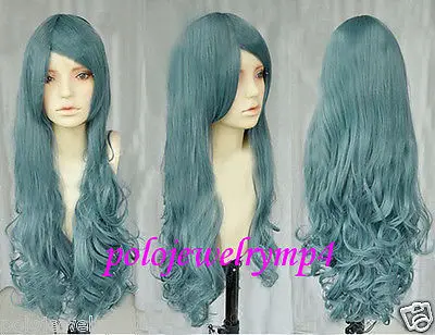 Новый парик Косплей Жаропрочных длинный Синий Дым Курчавый Парик Партии cosplays