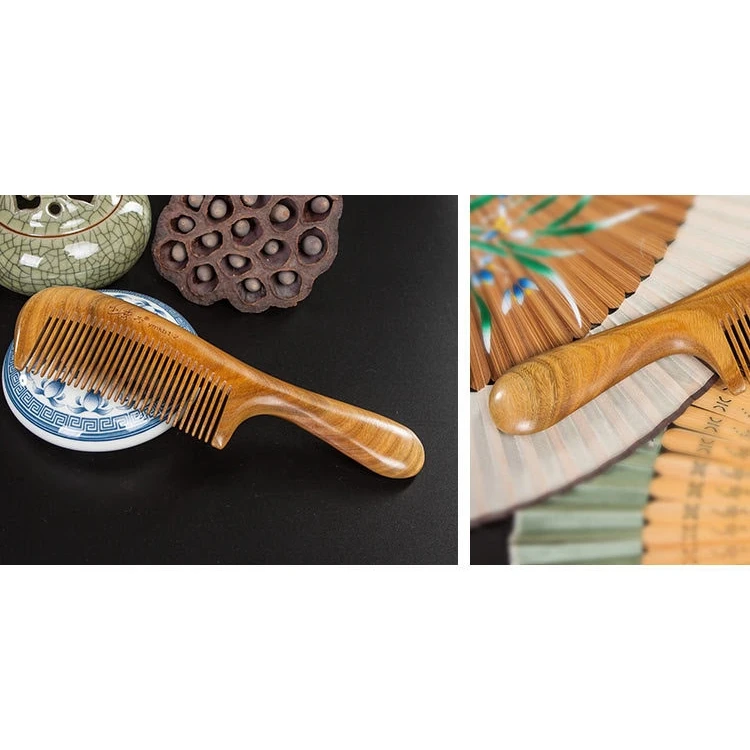 Ручная работа зеленый сандаловое дерево цельное гребень уход за волосами Массаж