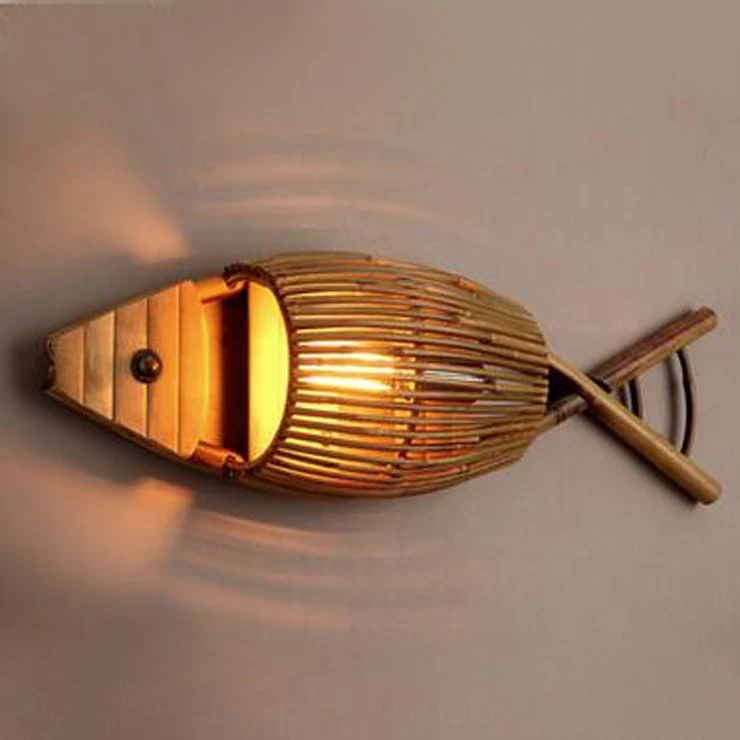 

Бамбук художественного ткачества Юго-Восточной Азии Ресторан светодиодные бамбука Творческий рыбы Личность настенный светильник