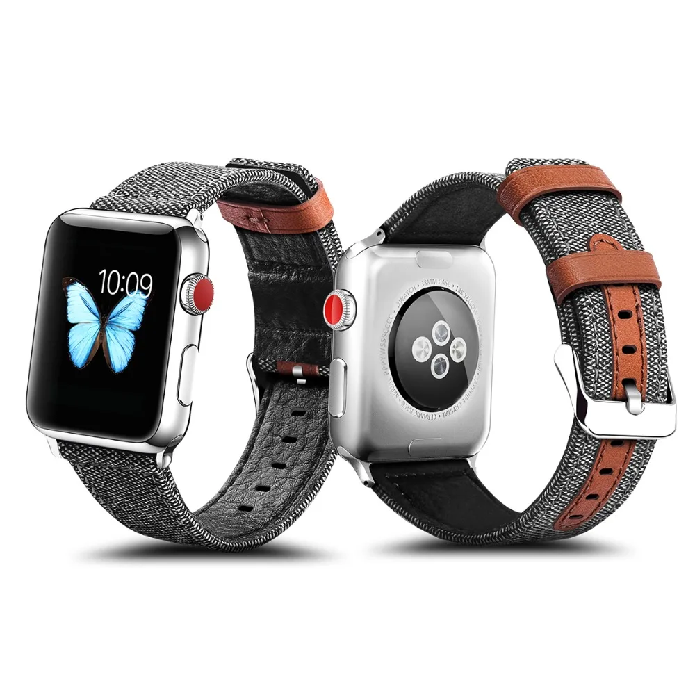 Модная парусиновая кожаный ремешок для наручных часов Apple Watch Series 4/3/2/1 Edition 38 42 мм с