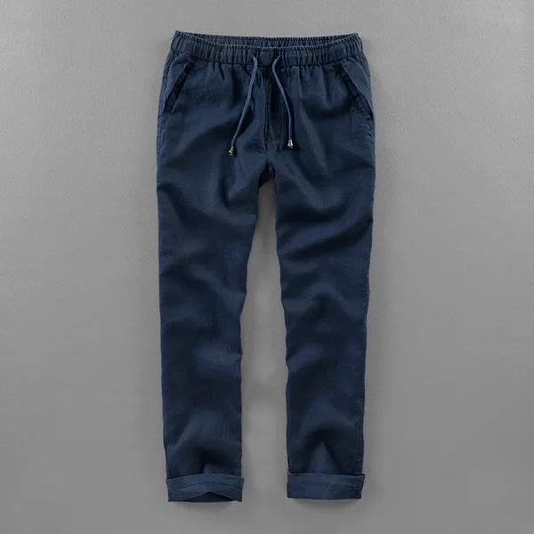 dark blue Летние Осенние белые мужские льняные Брендовые брюки, мужские льняные длинные эластичные свободные брюки, мужские Размеры 30-40, 5 цветов, pantalon hombre - Цвет: dark blue