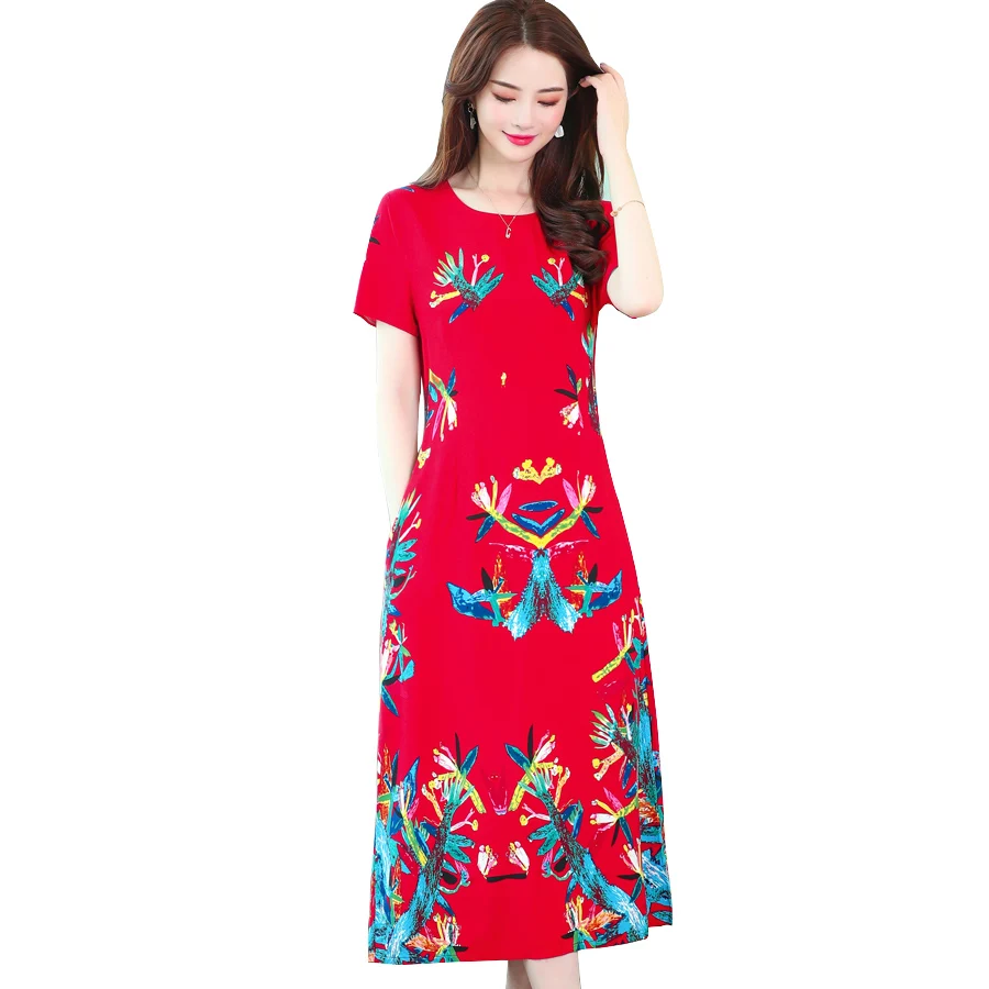Элегантное летнее платье 2019 с коротким рукавом круглым вырезом повседневное