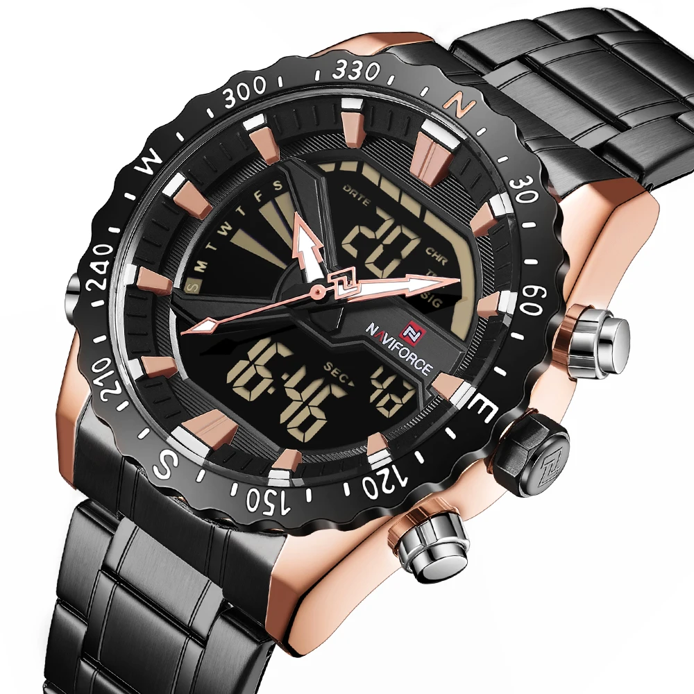 Часы NAVIFORCE мужские армейские спортивные аналоговые цифровые светодиодные из