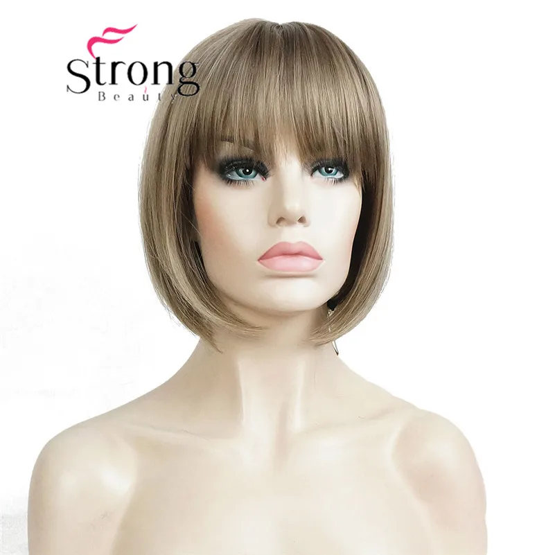 StrongBeauty короткий прямой темно-коричневый выделенный Боб, боковая обметка синтетические парики выбор цвета