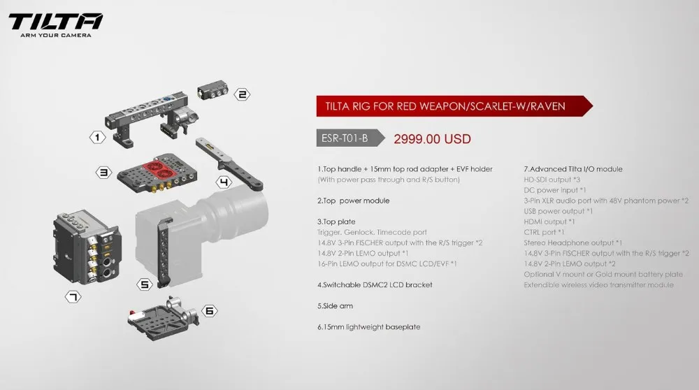 Камера клетка TILTA + красный модуль ввода/вывода для красного оружия RAVEN с рисунком
