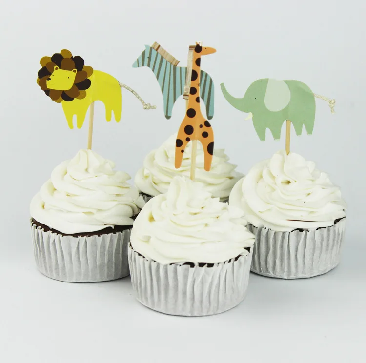 Бесплатная доставка 24 шт милые зоопарк животное кекс топперы на день рождения