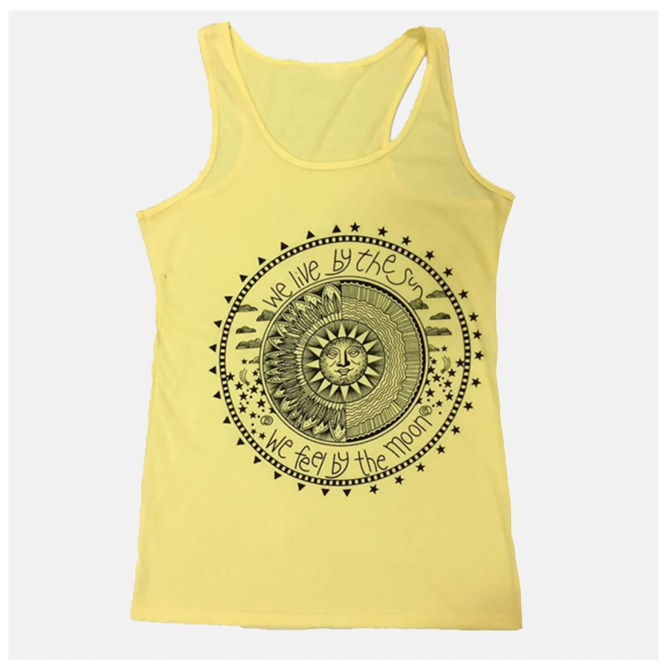 

Yellow Top Debardeur Femme Sexy Knit Sleeveless Basic White Top Women Festival Rave Sun And Moon Top Galaxy Clothes Dames Vest