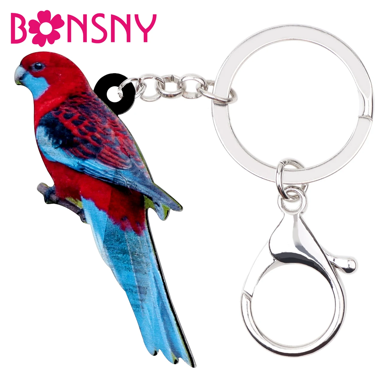 Bonsny акриловый малиновый брелок для ключей Rosella Parrot Bird кольцо с тропическим