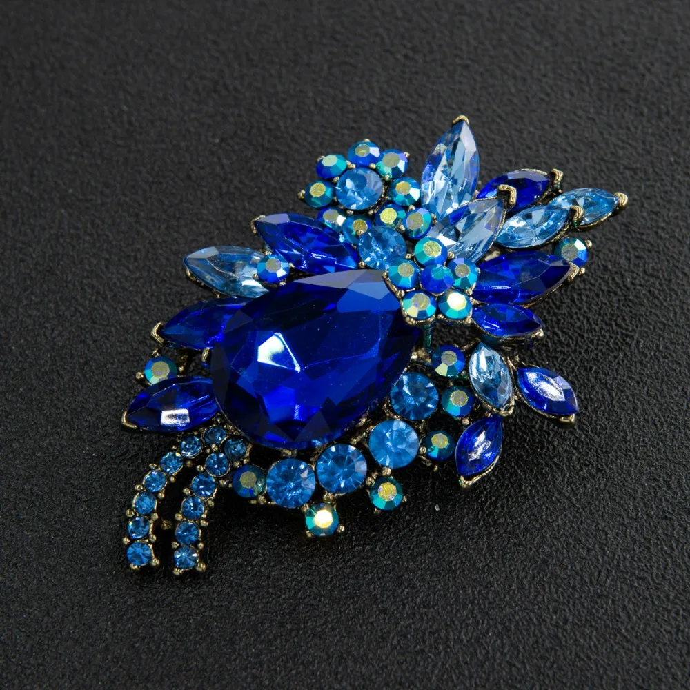 Винтажные броши в форме капли с синими кристаллами и стразами Милая брошь