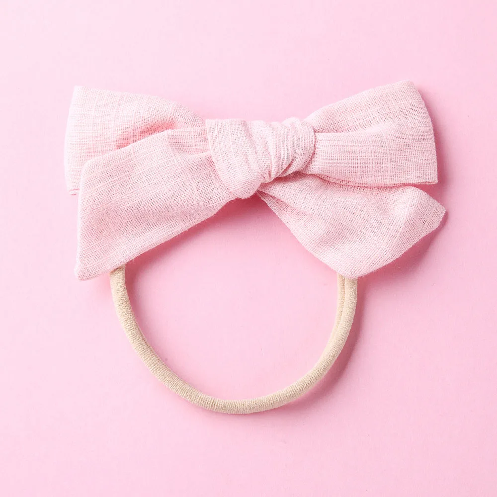 Light pink with Band Ручная работа, школьный нейлоновый бант или заколки для волос, цветочный принт, тканевый бант, повязки на голову, подарок для детского душа - Цвет: Light pink with Band