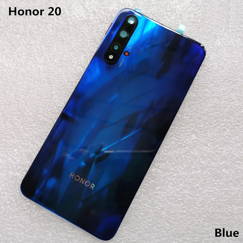 Blue Новинка, задняя крышка из закаленного стекла 3D для Huawei Honor 20, запасные части, задняя крышка для батареи, корпус+ крышка вспышки+ объектив камеры - Цвет: Blue