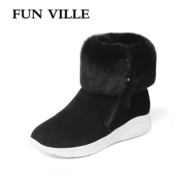 Женские замшевые ботильоны FUN VILLE теплые зимние ботинки из коровьей замши на