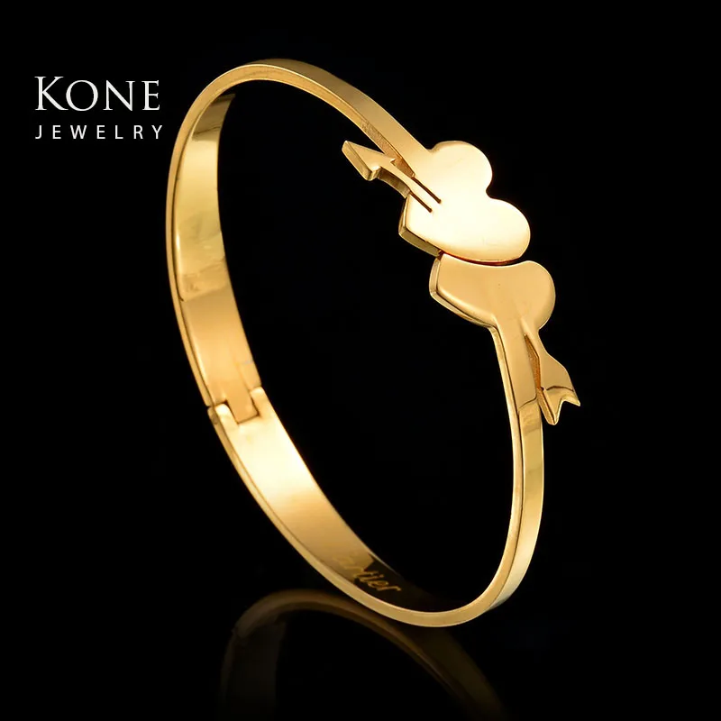 Невесты Стрелка Двойное Сердце Манжеты Позолоченные Из Нержавеющей Стали