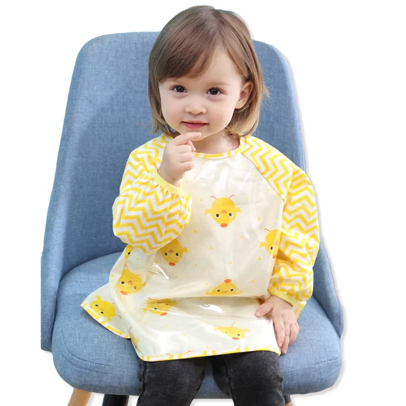 Cartoon Long Sleeve Baby Bibs Cotton Waterproof Reversible Bandana Bibs Children Eating Drawing Apron Baby Feeding Burp Cloth