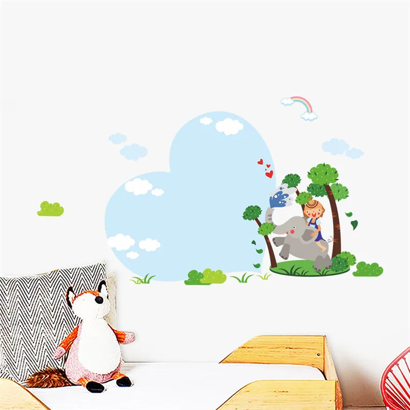 

Cartoon Jungle Forest Elephant Tree Animals Wall Stickers For Kids Rooms Children Boys Nursery Bedroom Wall Decals Poster Mural