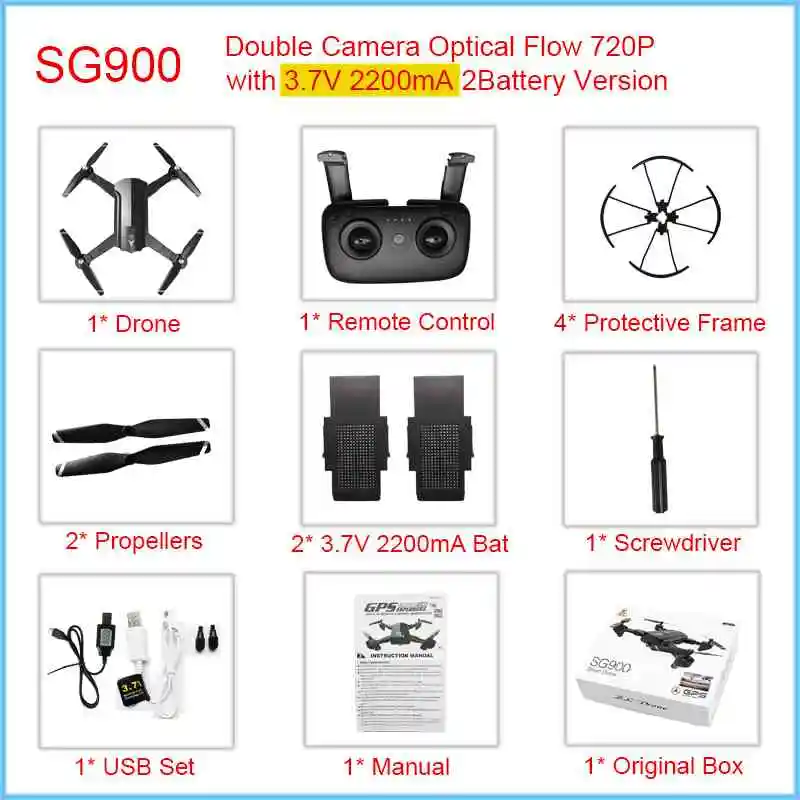OF-720P-2200mA-2Bat Профессиональный gps-дрон с камерой 1080P 720P 5G wifi HD Дрон SG900 Follow Me Altitude Hold Квадрокоптер складной SG900-S Дрон - Цвет: OF-720P-2200mA-2Bat