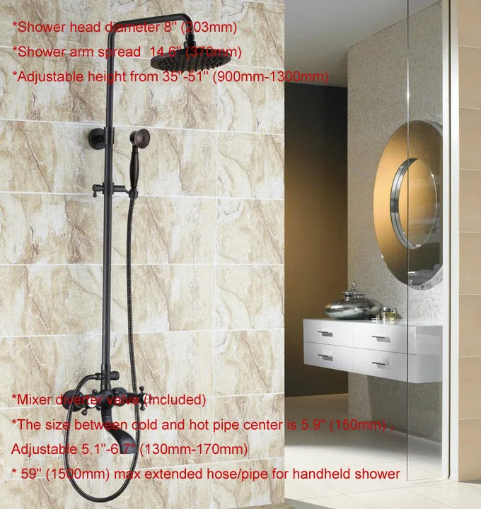 

Black Oil Rubbed Brass Wall Mounted Rain Bathroom Shower Faucet Set Double Cross Handle Mixer Tap Chg105