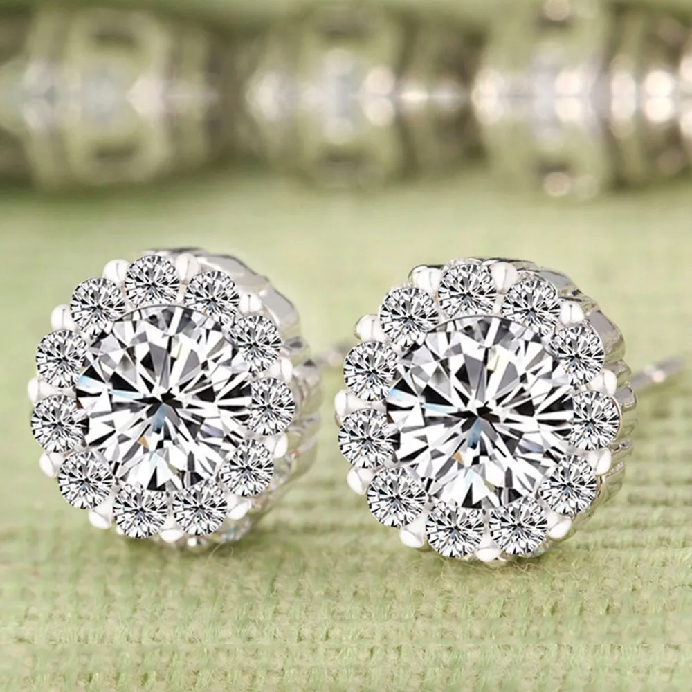 LUOTEEMI реальные Главный камень круглой огранки 6 мм 0.75ct CZ серьги гвоздики с