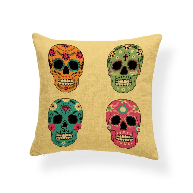 Sugar Skull Подушка с цветами хэллоуинская страшилка Подушка колдовство синий средний век современный подарок для общежития подушка 45X45 см льняная теплая
