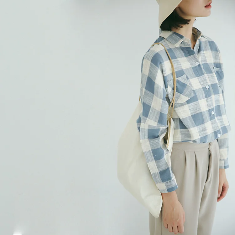 

High quality Loose Plaid Women Blouse Shirt Spring Woman Blouses Boyfriend style Lady Elegant Tops Large Casual cotton Blusas