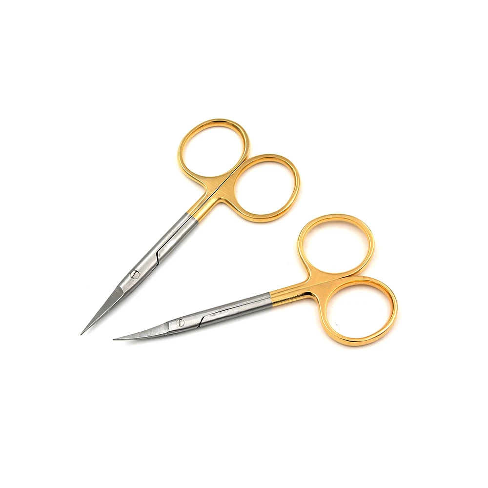 9.5cm curved -2pcs 2 шт нержавеющая сталь золотая ручка черная ручка серебряные ножницы для радужной оболочки для двойной хирургии век 10 см 9,5 см - Цвет: 9.5cm curved -2pcs